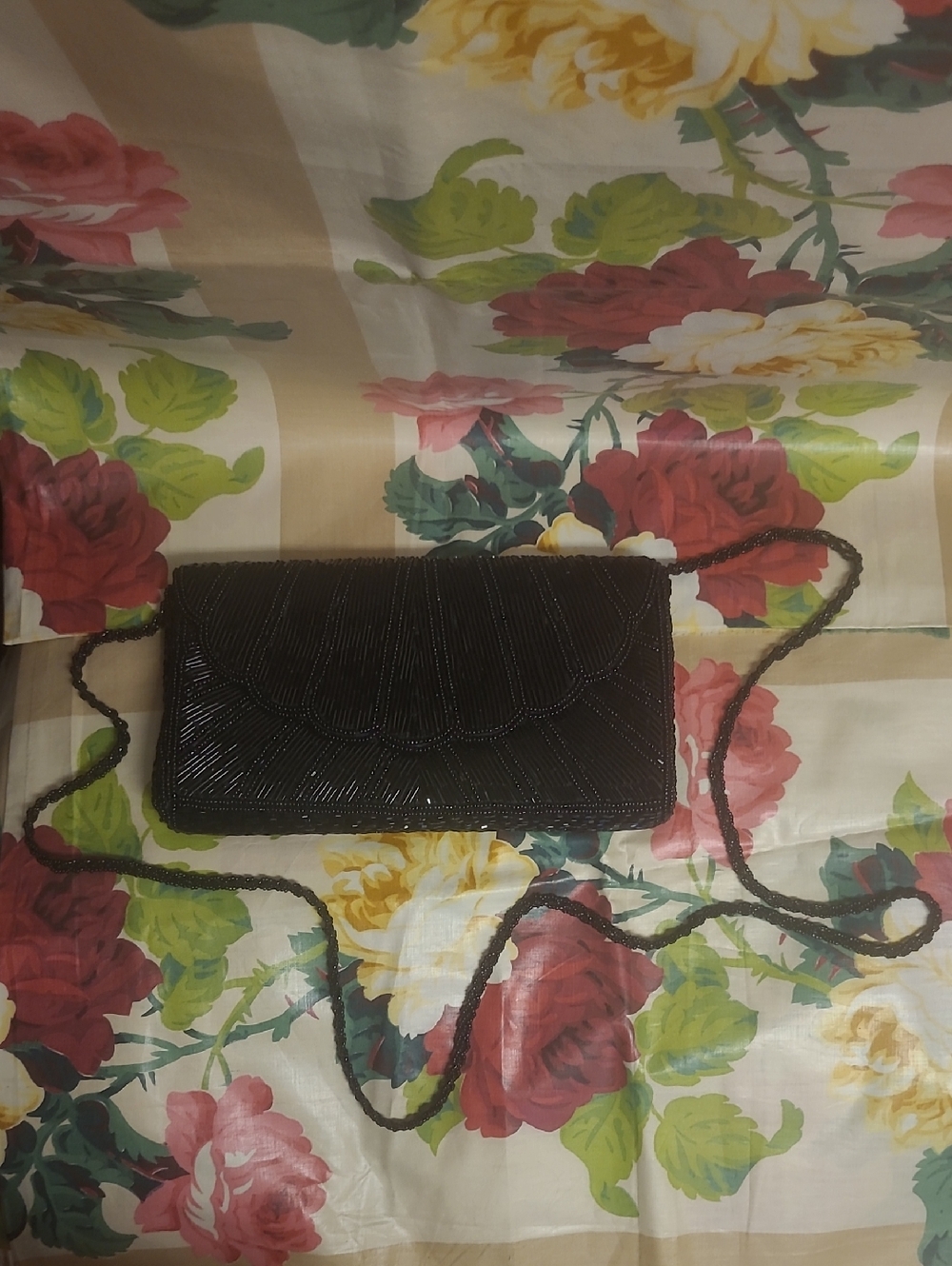 Elegant Black Beaded Crossbody Clutch with Beaded Strap